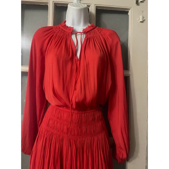 Anthropologie Current‎ Air Poppy Red Smocked Waist Mini Dress - Picture 5 of 9